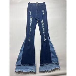 JC JQ Jeans Women's High Rise Distressed Flare Blue Jeans - Size L (24x34)